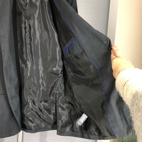 Sz XL/47- KENNETH COLE Reaction Dark Grey Plaid 2 Button Men Blazer Suit Jacket - Picture 9 of 12